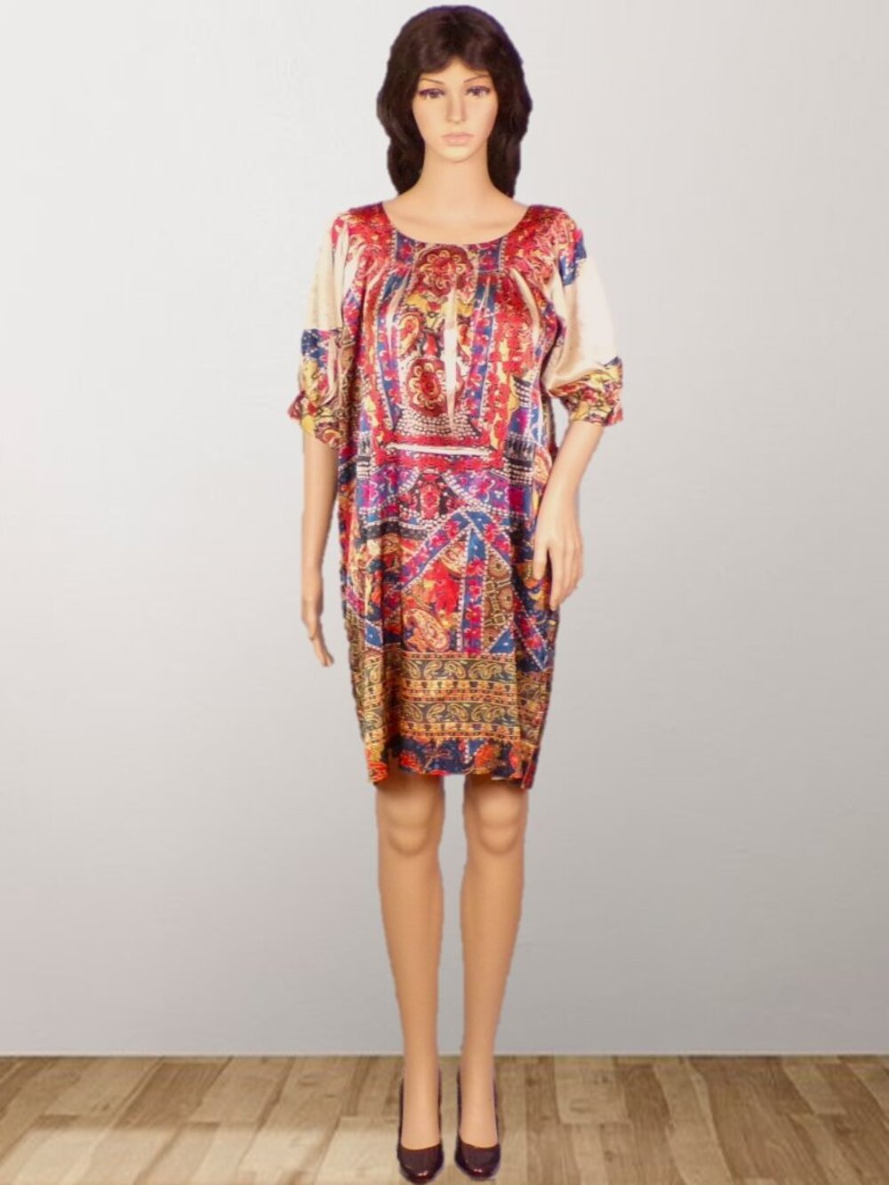 MUSHKA BY SIENNA ROSE size L Juniors multicolor satin floral/paisly shift dress